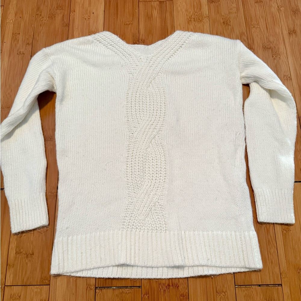 LOFT Ivory Cable-Knit Back Panel Sweater Size XSmall
